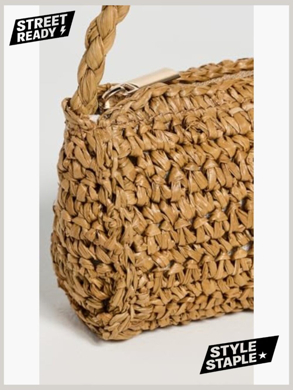 Woven Straw Pouch Bag - Top Handle Mini Handbag - Picture 4 of 5